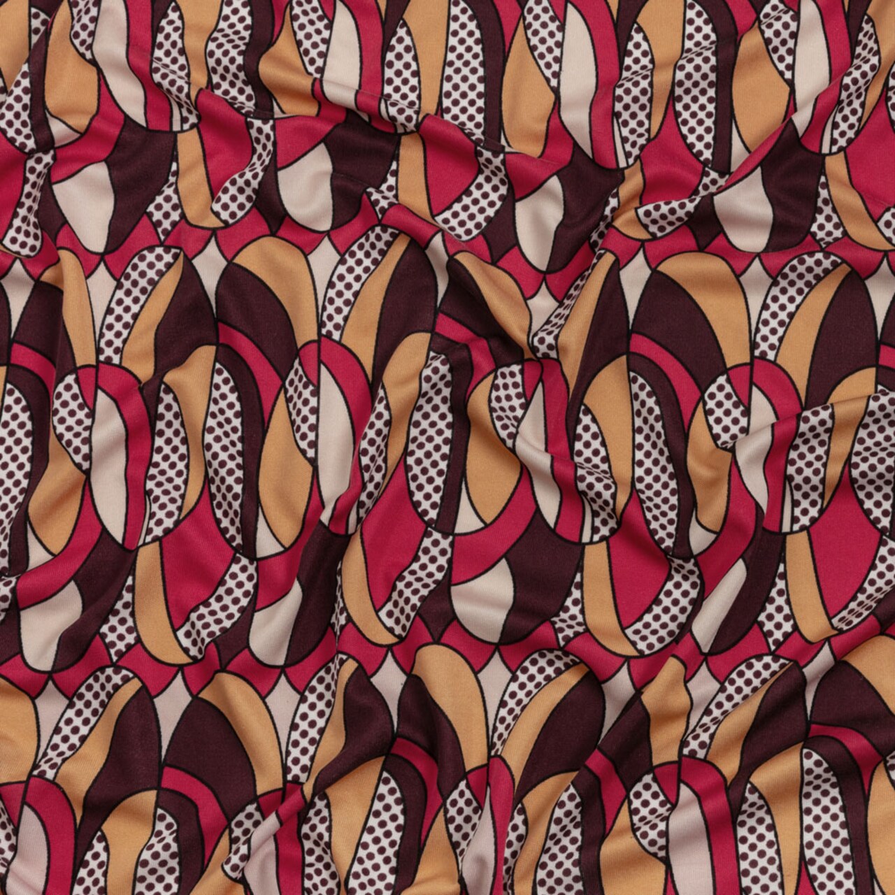 1 Yard Peach Eggplant Magenta Retro Ovals Silk Jersey 44" Wide Stretch Designer Fabric